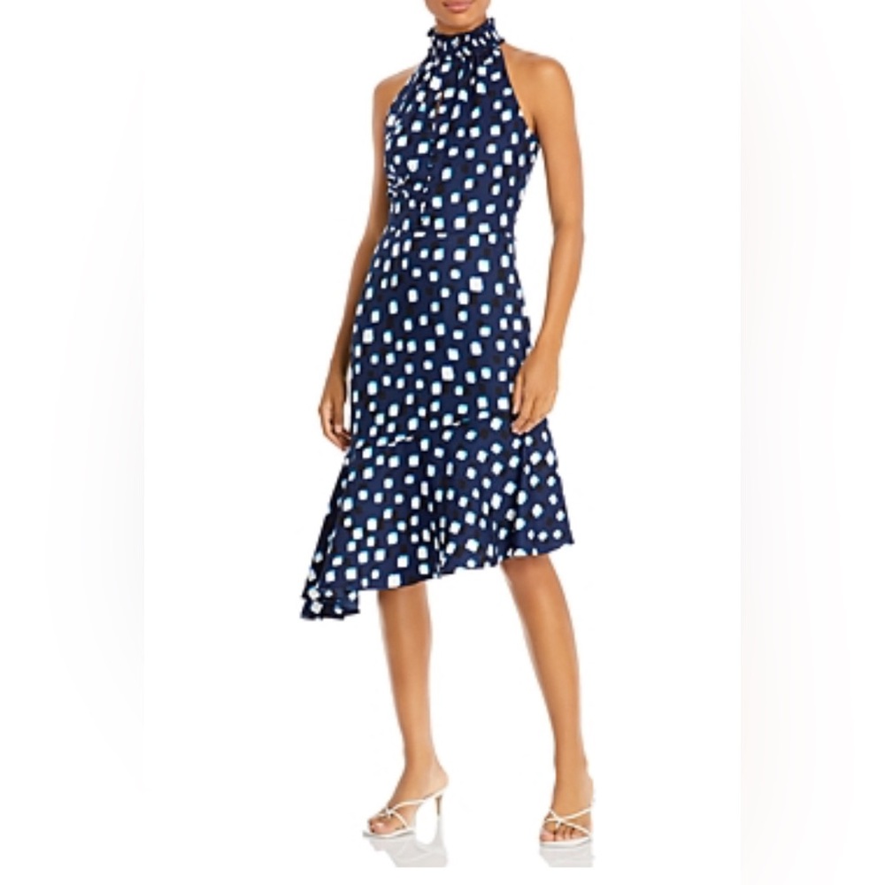 New Karl Lagerfeld Paris Asymmetrical‎ Square Dot Mock Neck Maxi Dress Size 10